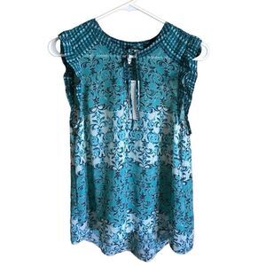 Elle blouse Top Sleeveless Ruffles Blouse green SZ Large New With Tags